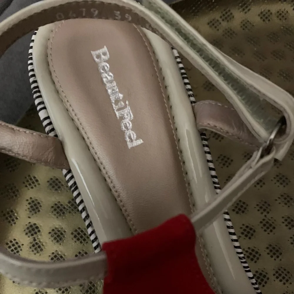 BeautiFeel Red Suede Wedge Sandals with Neutral Accents